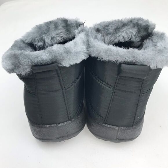 BJ Black Quilted Faux Fur Lined Soft Sole Flat Ankle Waterproof Slipper Shoes - Picture 12 of 16